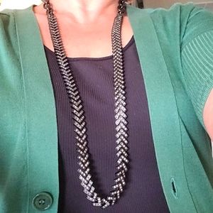 Ann Taylor long, black 'V' necklace with Swarovski crystals.